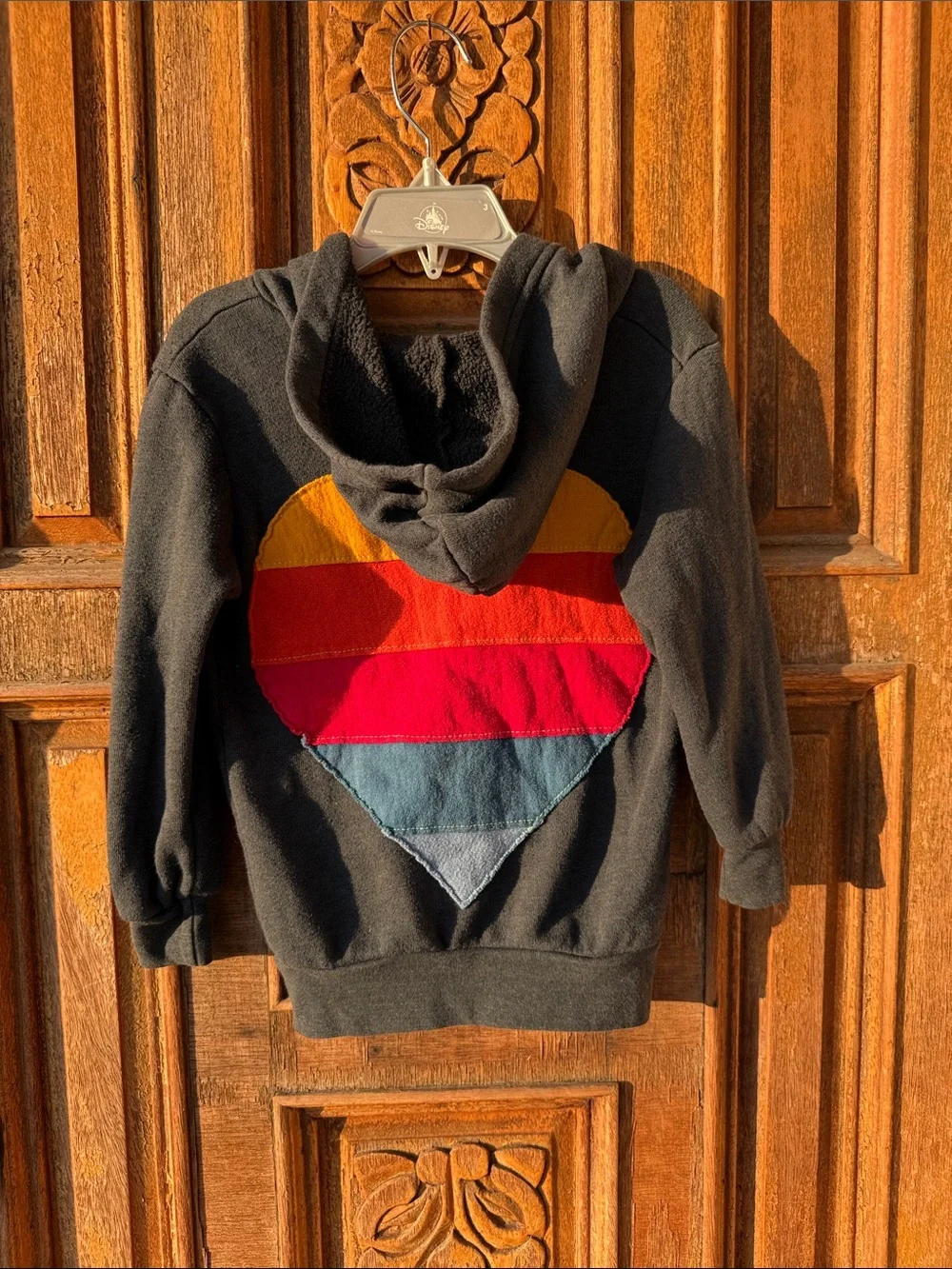 Aviator Nation Kids Black Zip Hoodie with Rainbow Heart Patch Size 2 - Picture 4 of 5